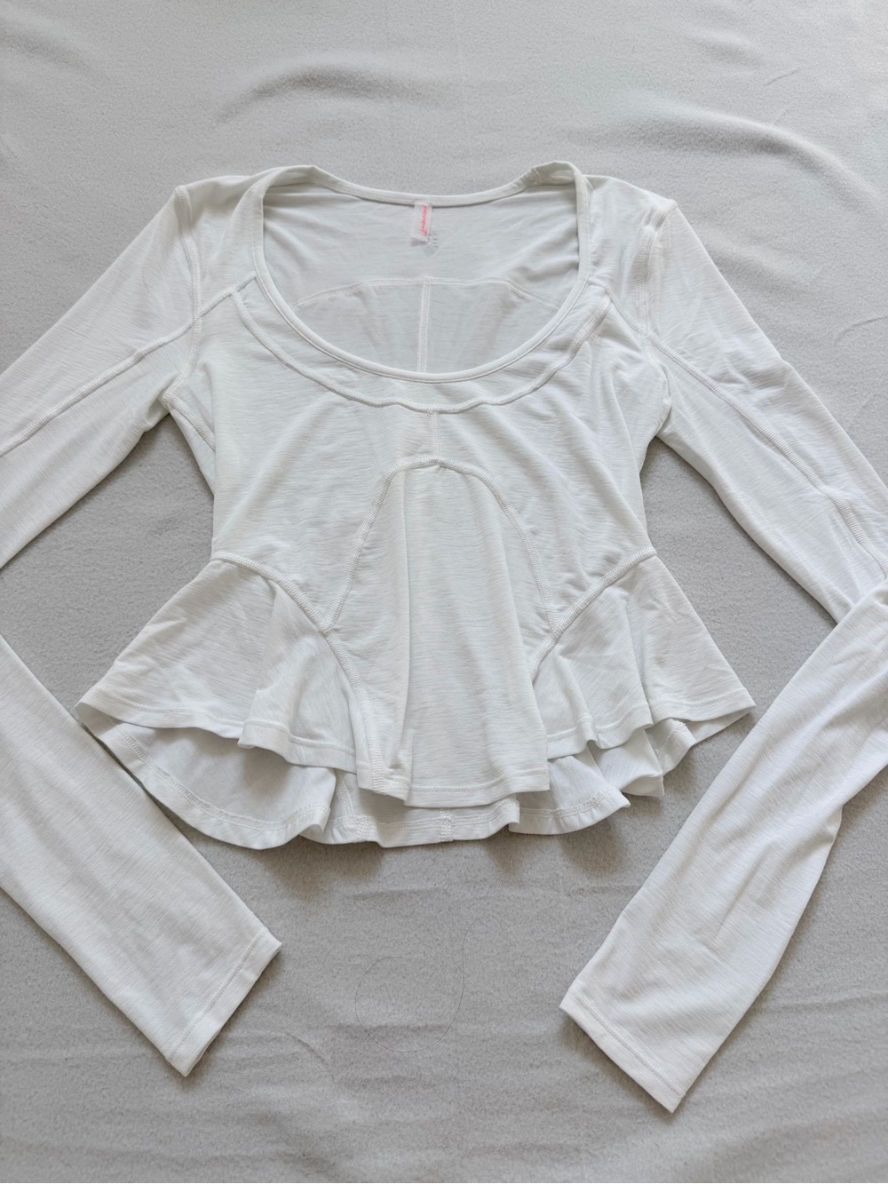 Free People White Long-Sleeve Peplum Scoop Neck Top